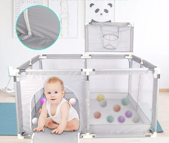 Bērnu sētiņa - manēža 66x128x66cm, pelēka